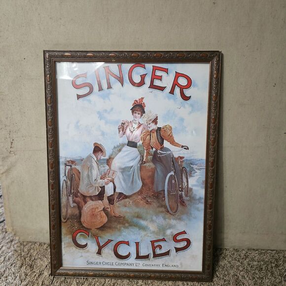 Vintage Singer Cycles Framed Ad Poster Trugard UV Safe Professional Frame - Picture 10 of 10